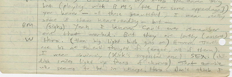 Pynchon handwritten notes for Minstrel Island
